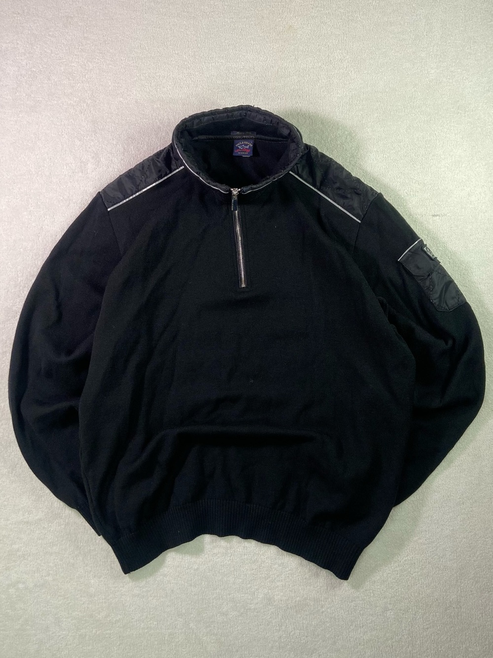 Paul & Shark Black Half-Zip Sweater with Quilted Shoulder Panels
